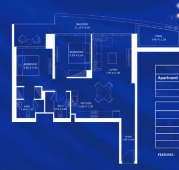 2 bedrooms floor plan