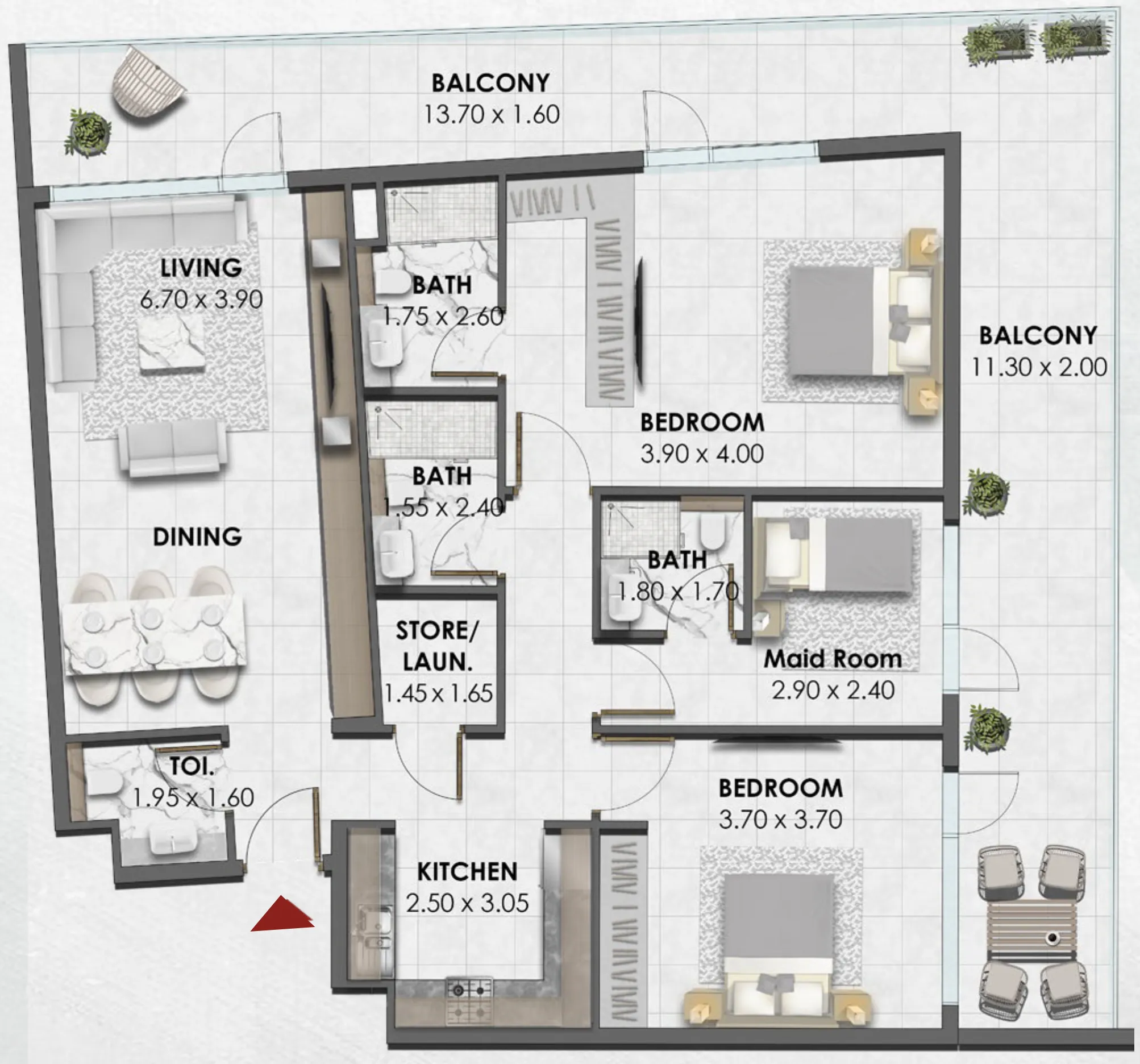 2 bedrooms floor plan