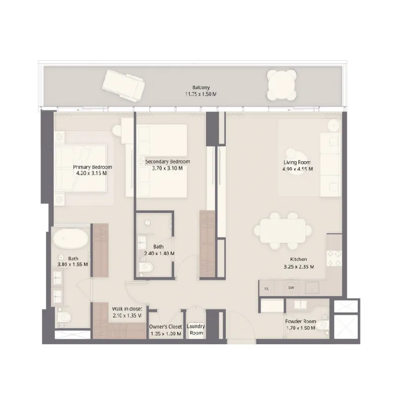 2 bedrooms floor plan
