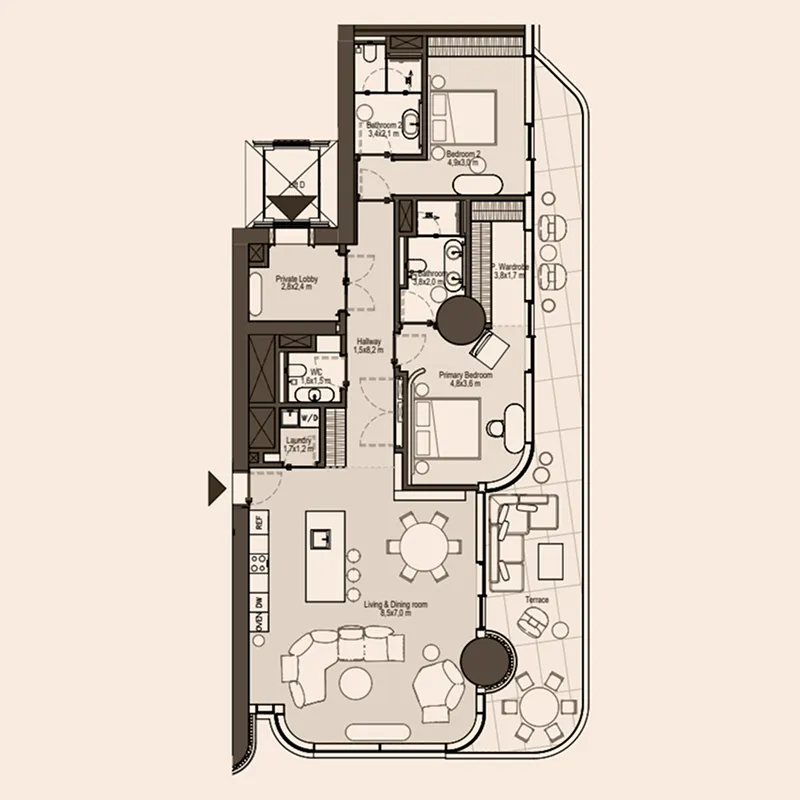 2 bedrooms floor plan