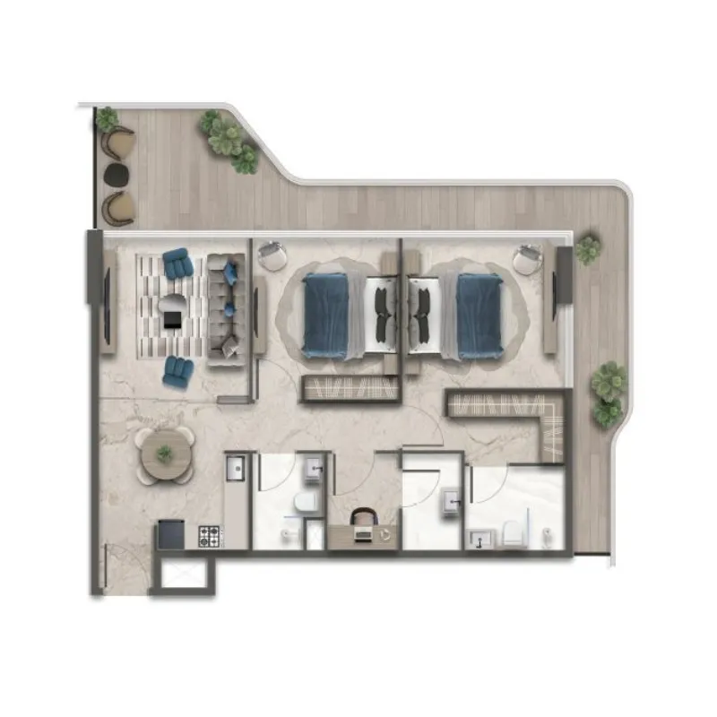 2 bedrooms floor plan