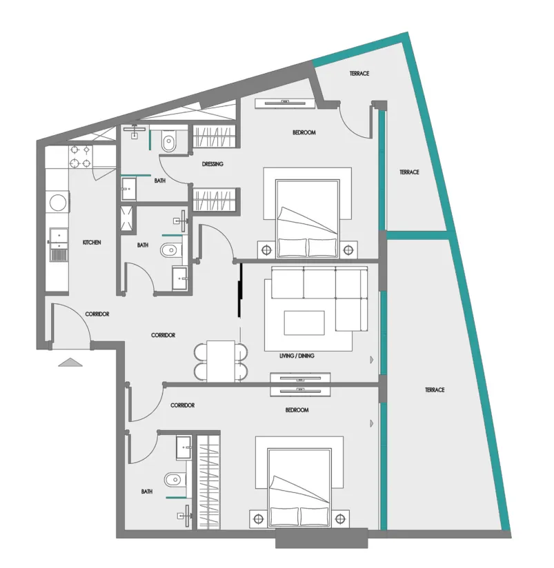 2 bedrooms floor plan