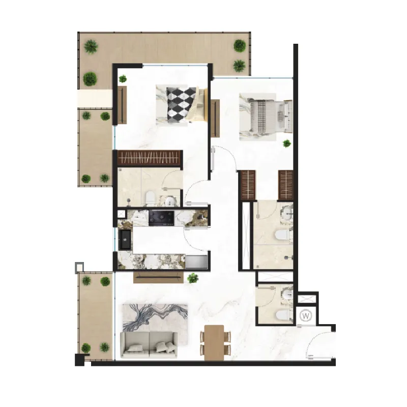 2 bedrooms floor plan