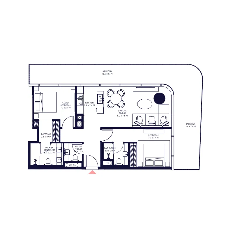 Arada Inaura Hotels & Residences Downtown 2BR floor plan