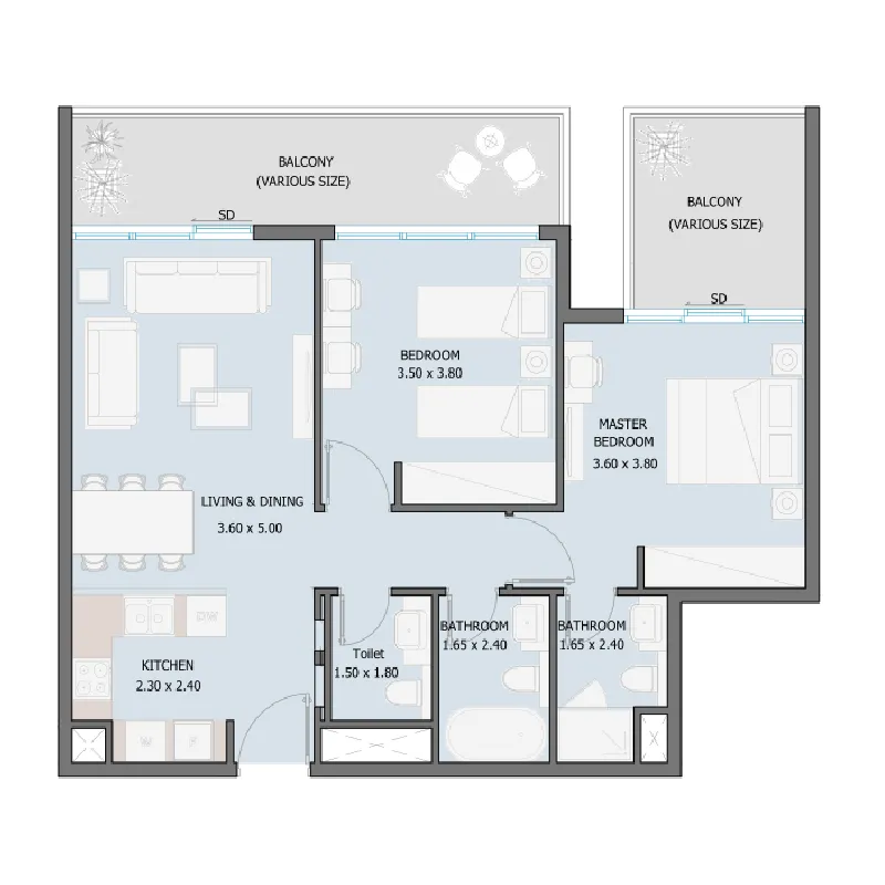 2 bed