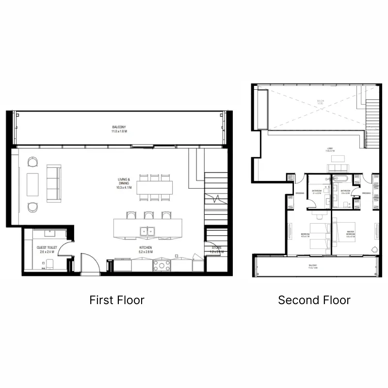 2 bedrooms floor plan
