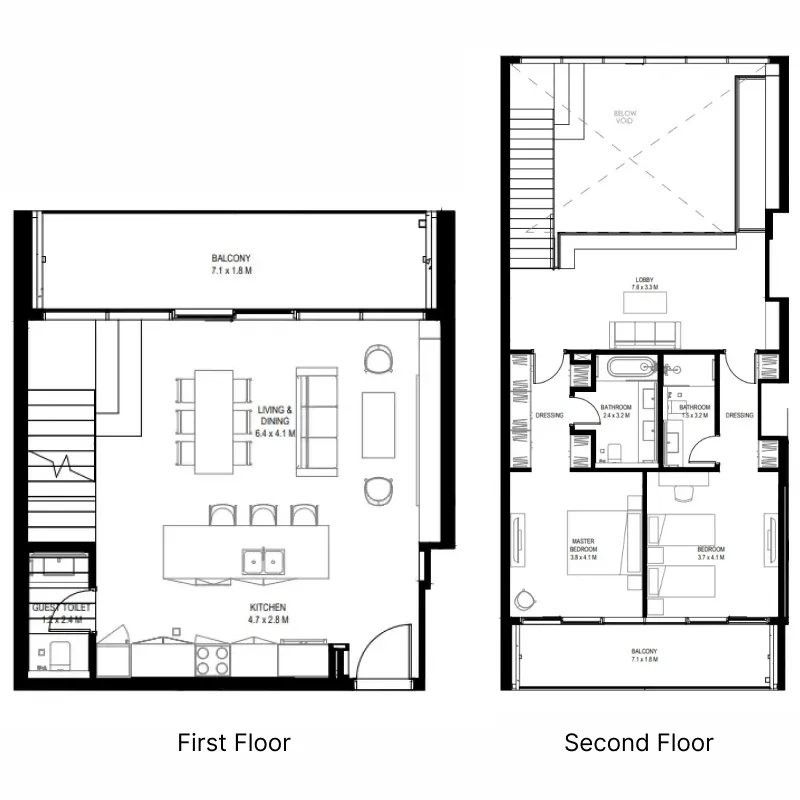 2 bedrooms floor plan
