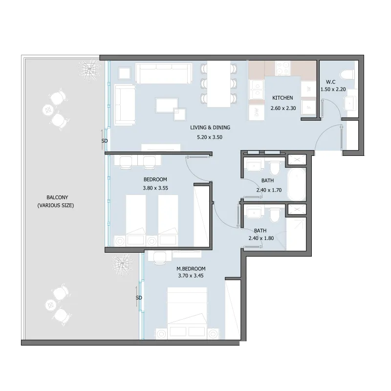 2 bed