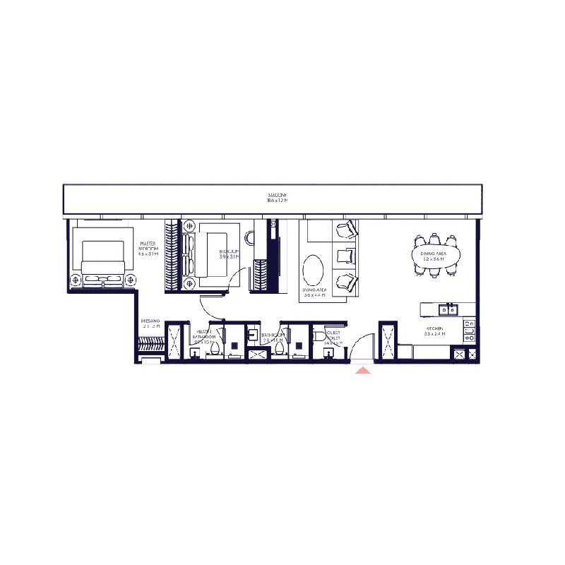 Arada Inaura Hotels & Residences Downtown 2BR floor plan