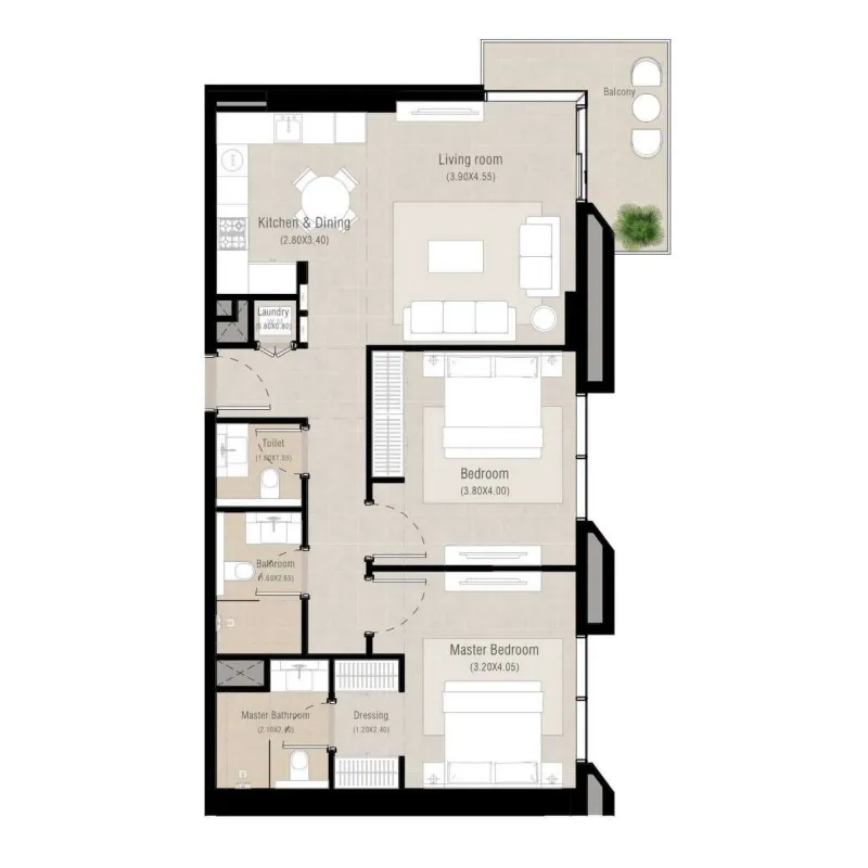 2 bedrooms floor plan