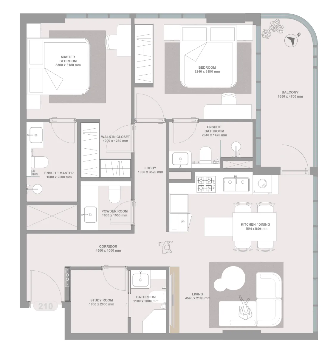 2 bedrooms floor plan