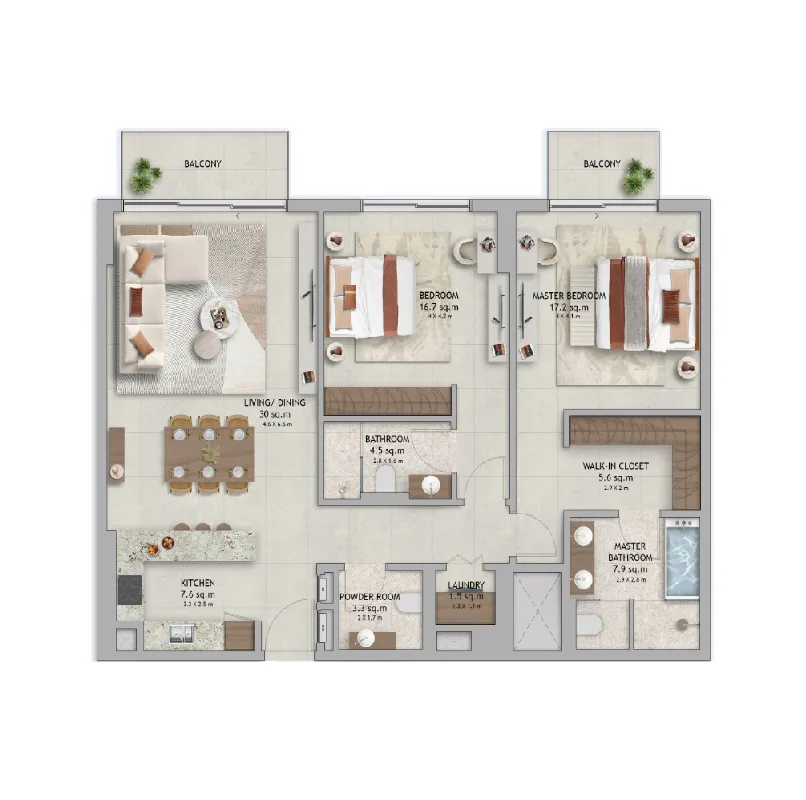 2 bedrooms floor plan