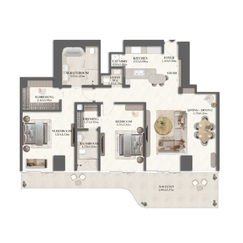 2 bedrooms floor plan