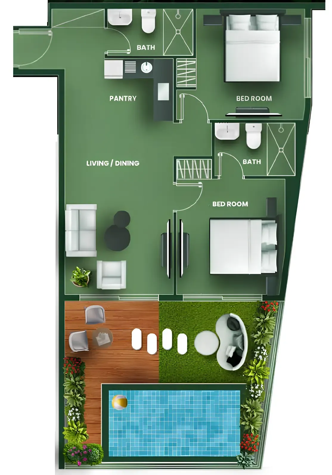 Vincitore Vincitore Aqua Flora 2BR floor plan