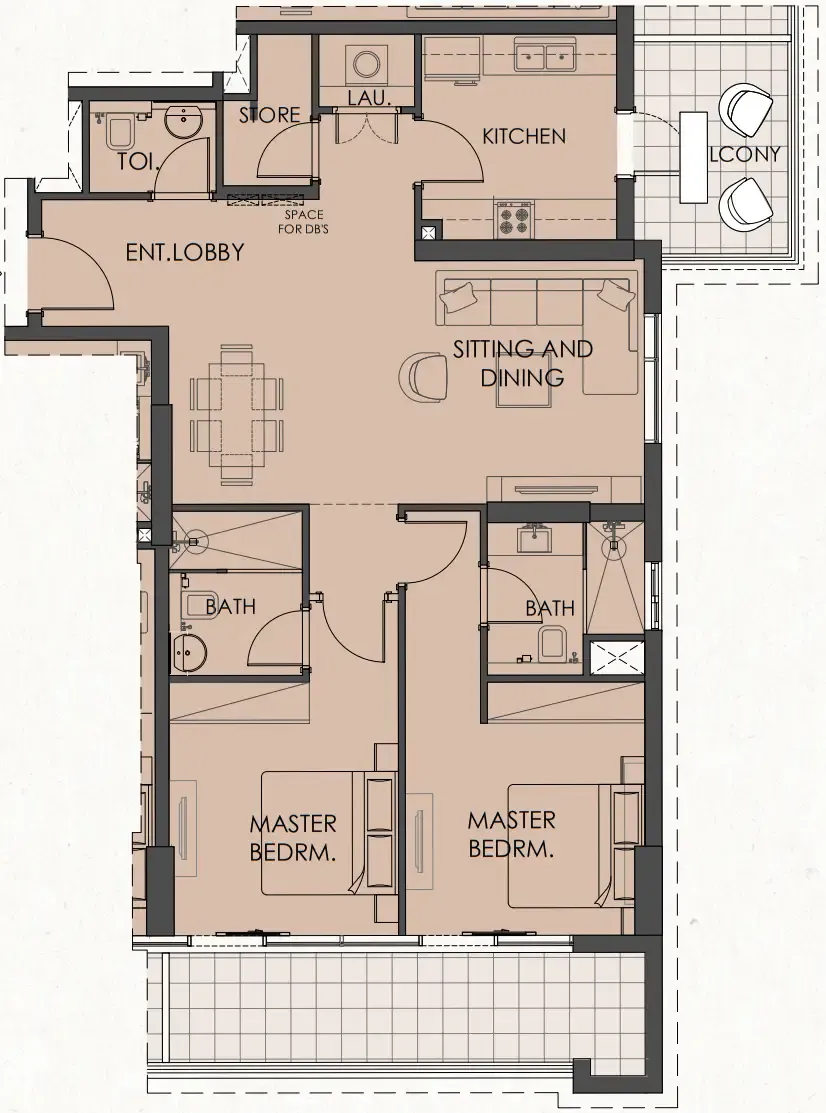 2 bedrooms floor plan