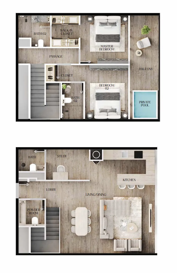 2 bedrooms floor plan