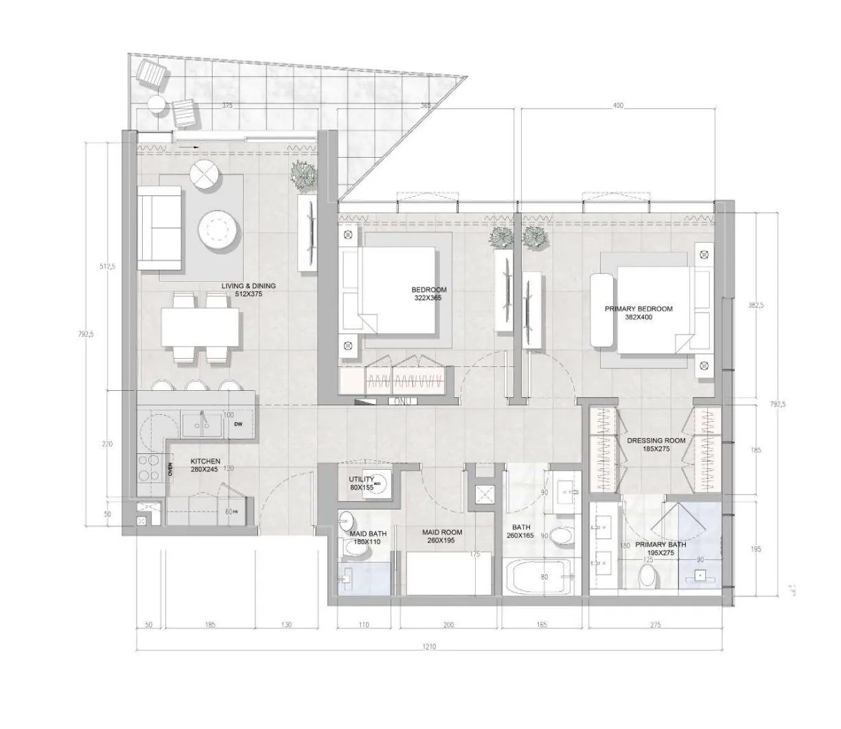 RAK Properties Solera Downtown Mina 2BR floor plan