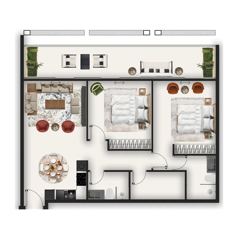 2 bedrooms floor plan