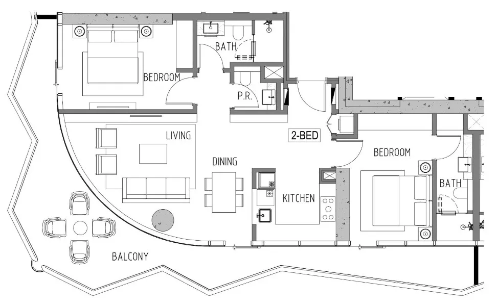 2 bedrooms floor plan