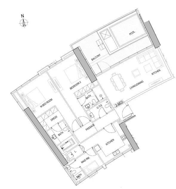 2 bedrooms floor plan