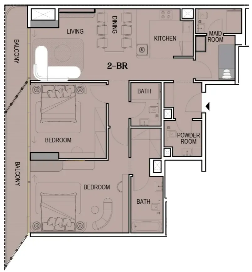 2 bedrooms floor plan