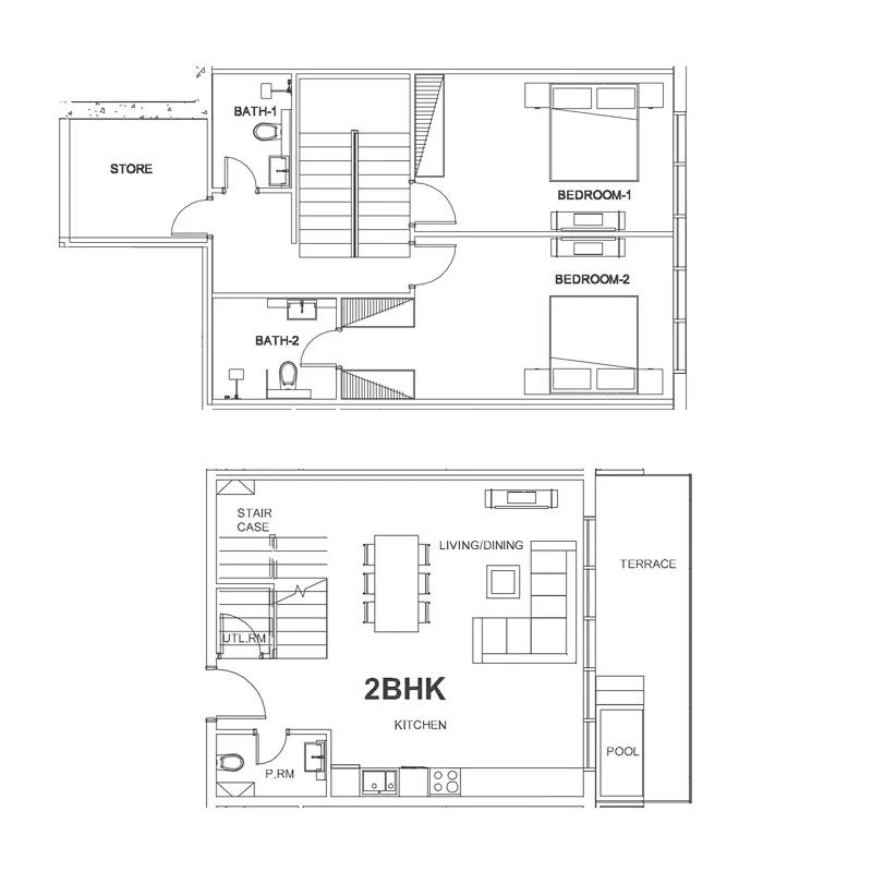2 bedrooms floor plan