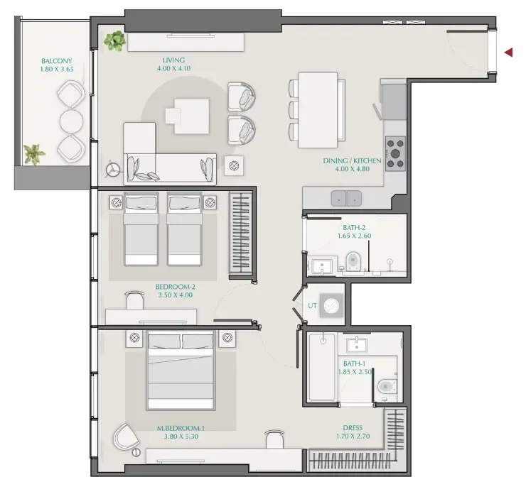 2 bed