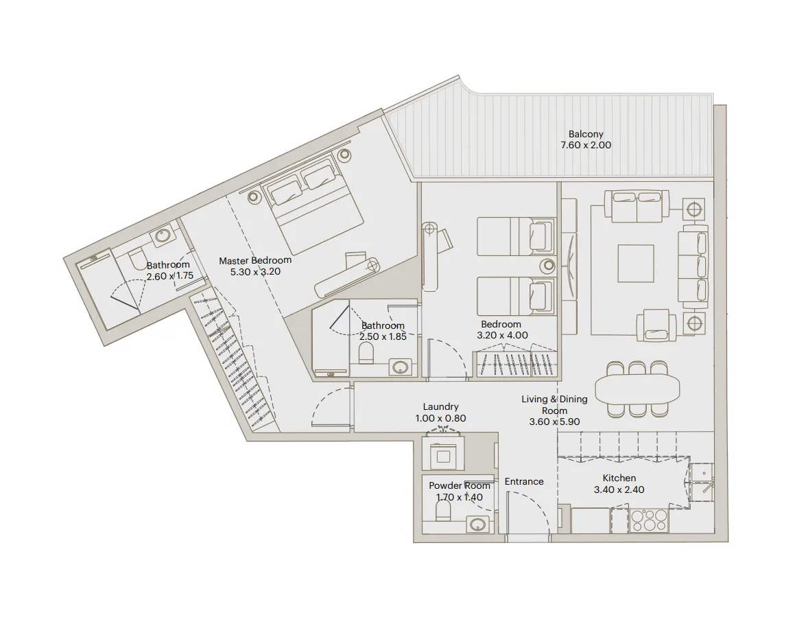 Deyaar Eleve 2BR floor plan