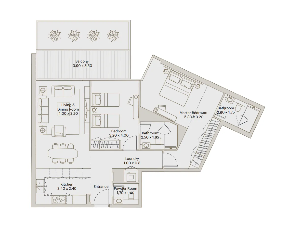 Deyaar Eleve 2BR floor plan