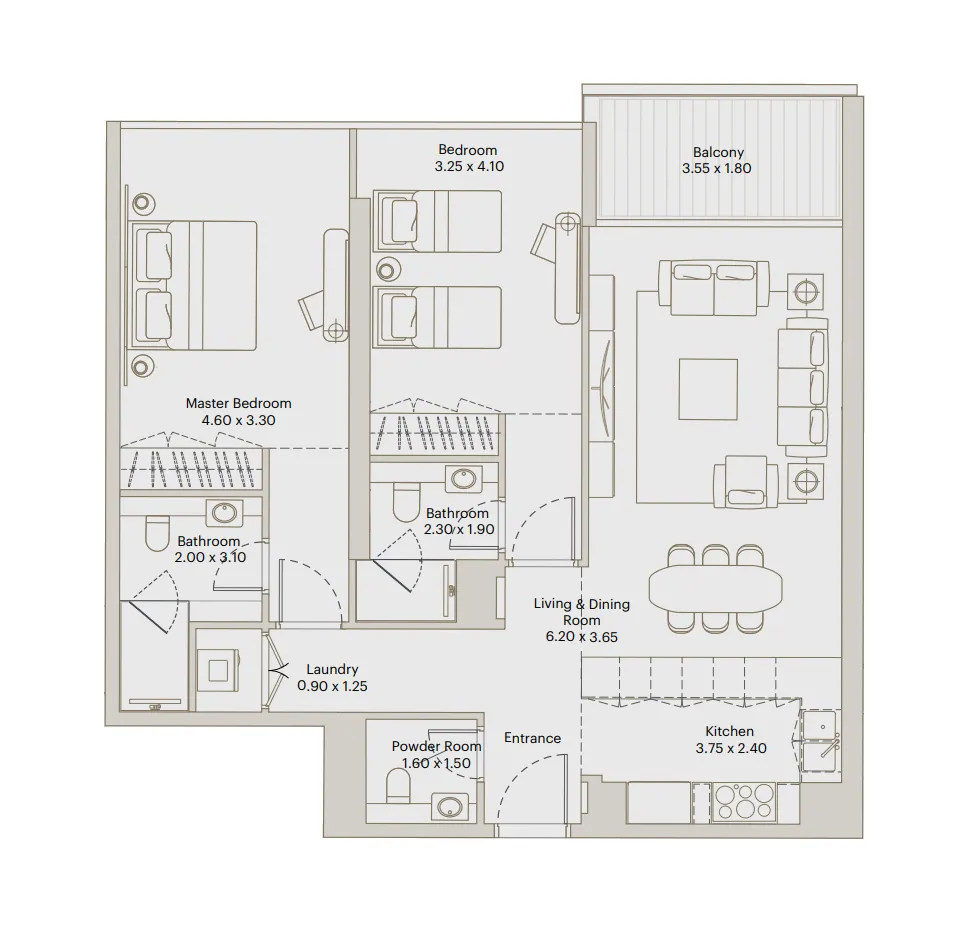 Deyaar Eleve 2BR floor plan