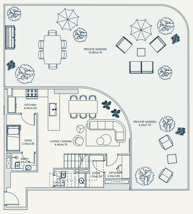 2 bedrooms floor plan