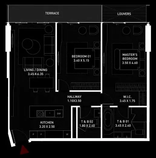 Cosmo Developments Brabus Island 2BR floor plan