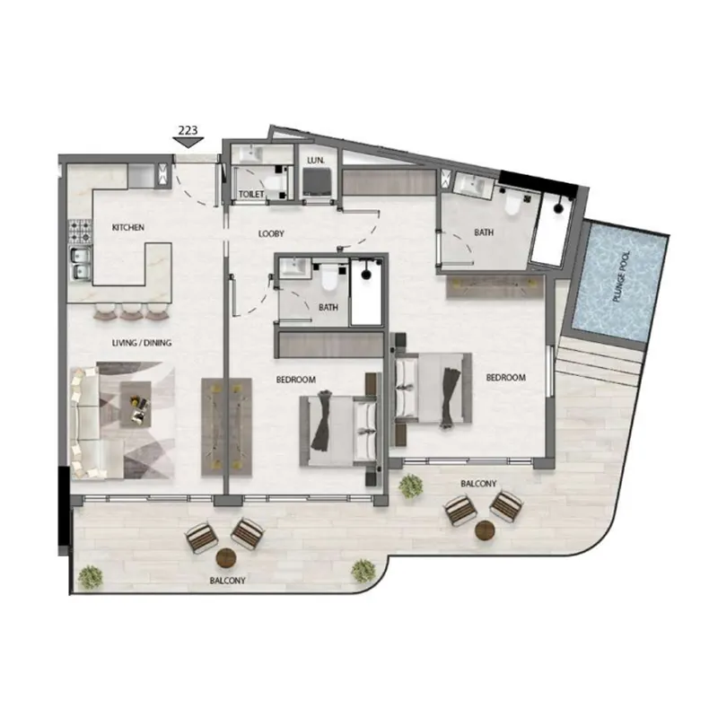 Deca Avana Residences 2BR floor plan