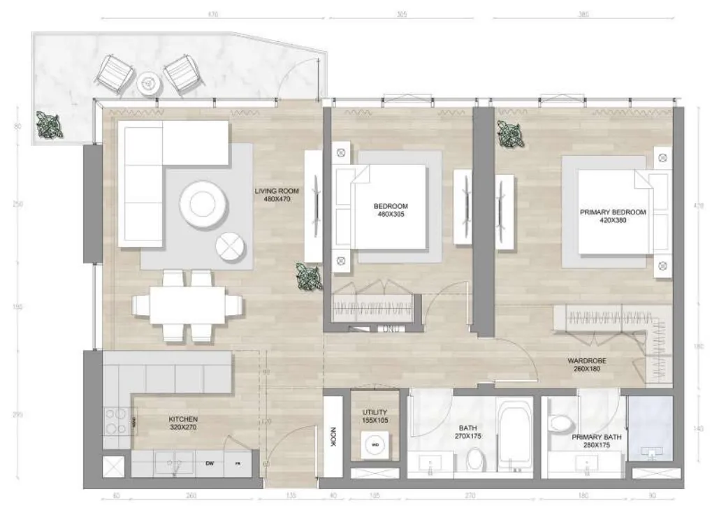 2 bedrooms floor plan