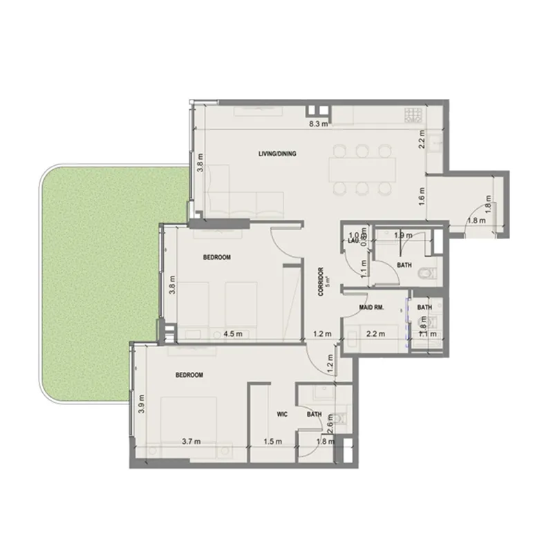 2 bedrooms floor plan