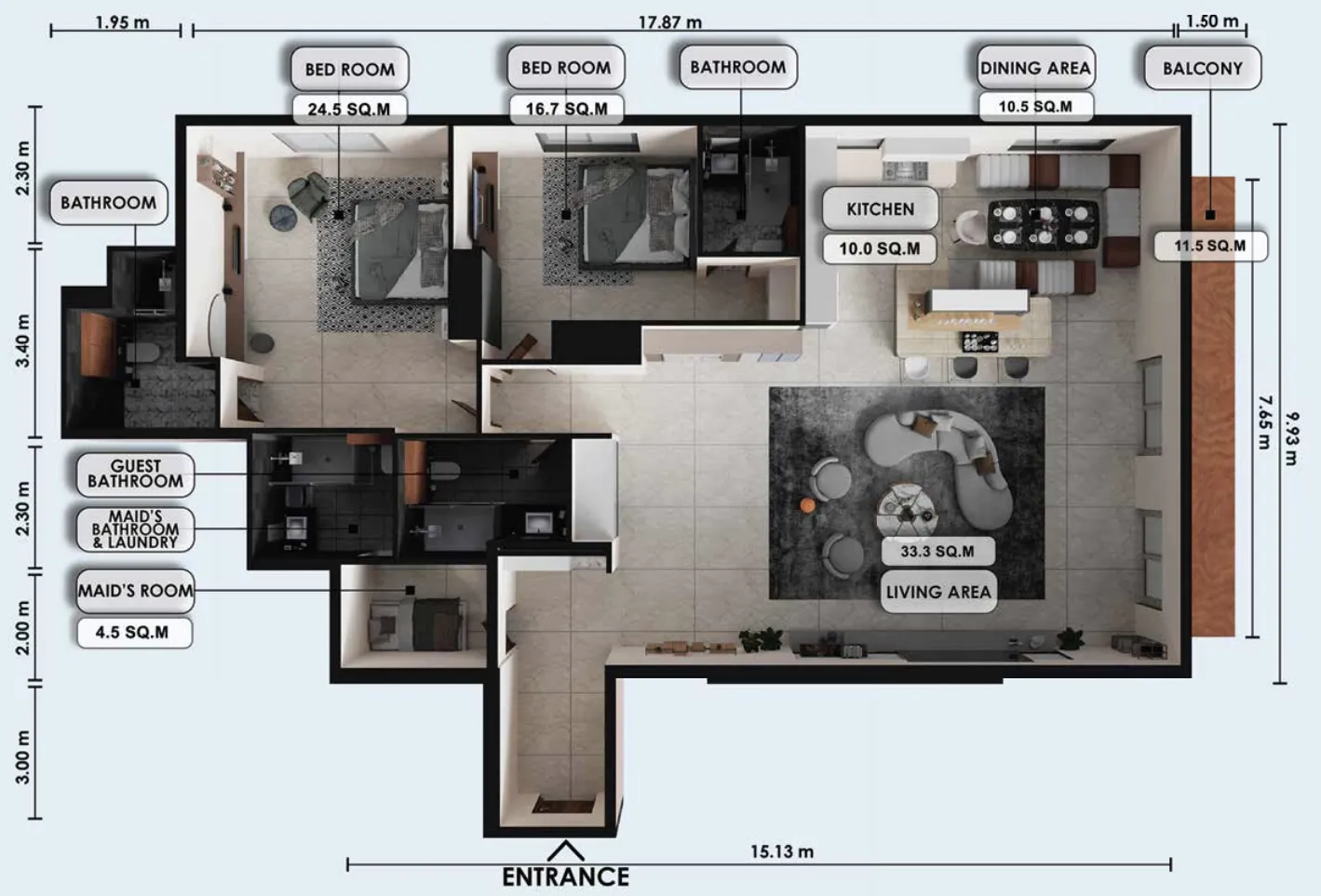 2 bedrooms floor plan