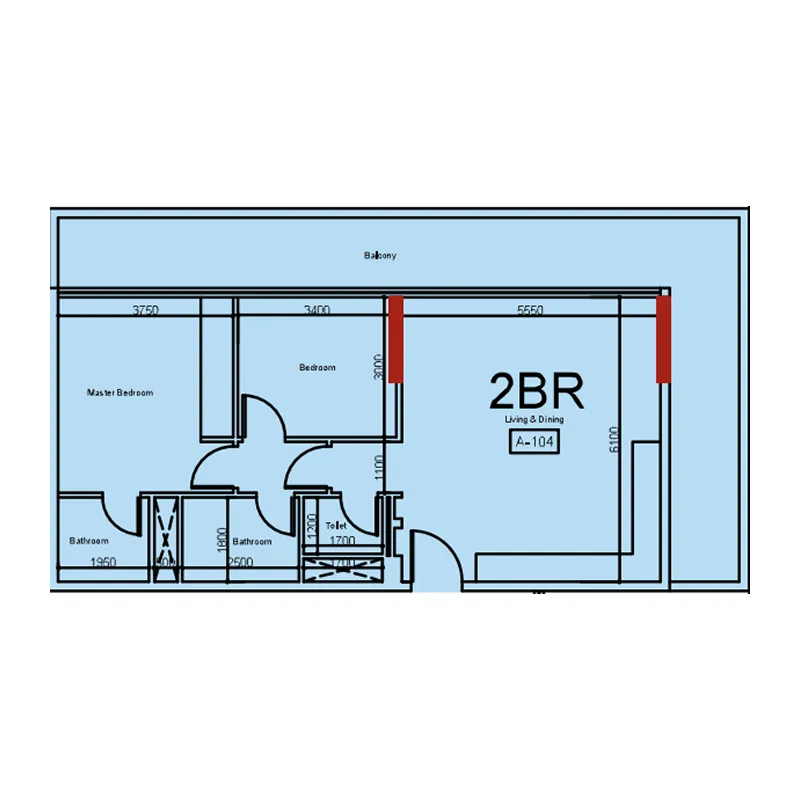 2 bedrooms floor plan