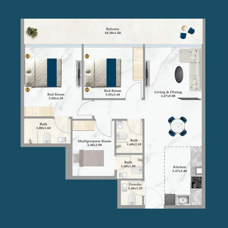 2 bed