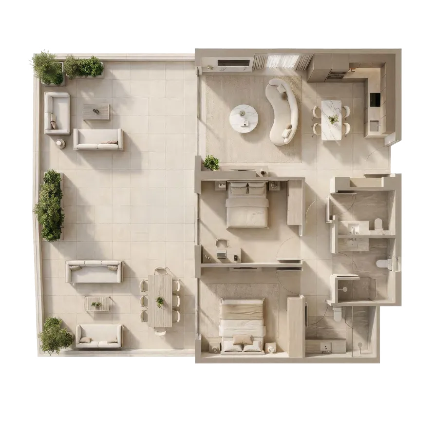 2 bedrooms floor plan