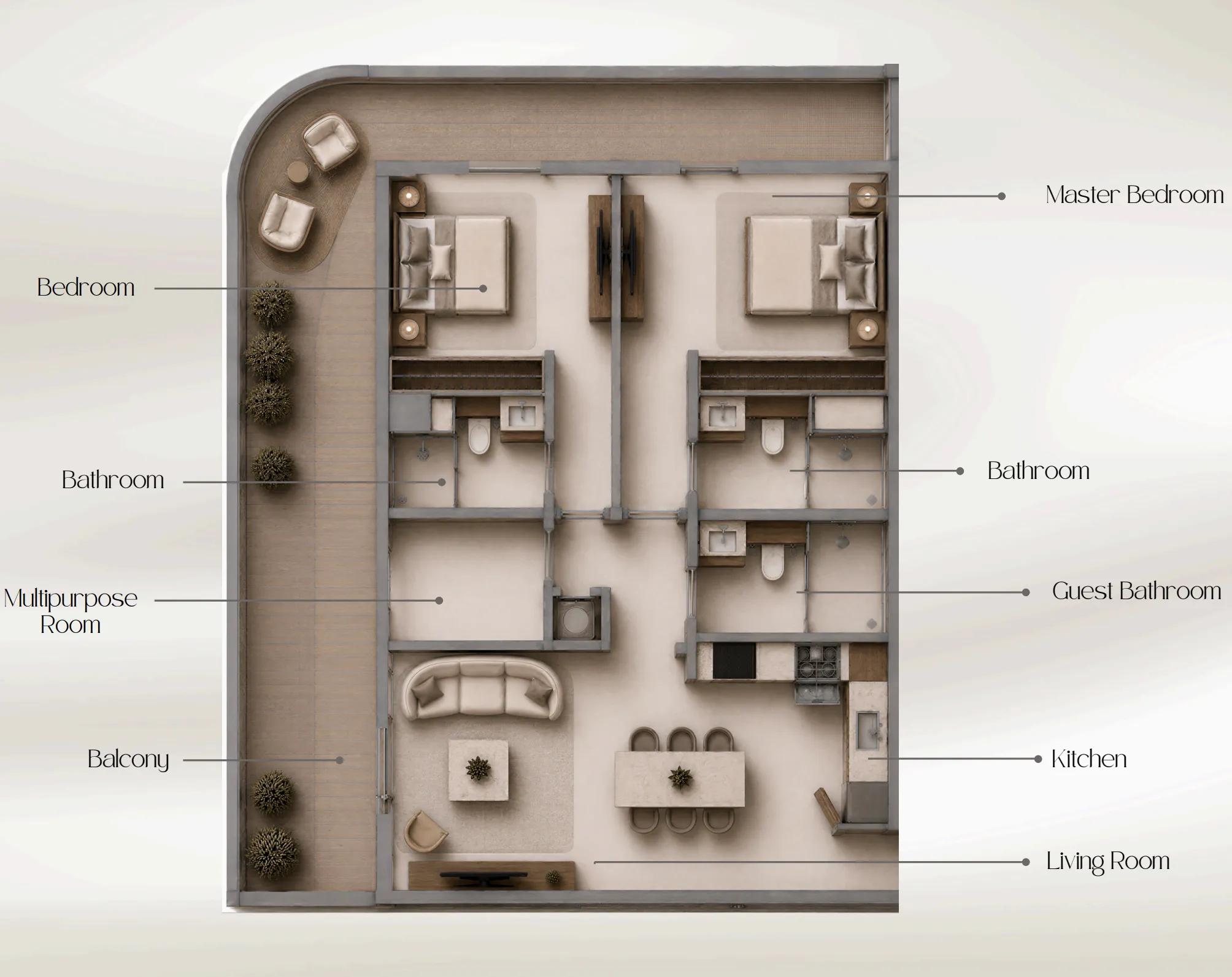 2 bedrooms floor plan