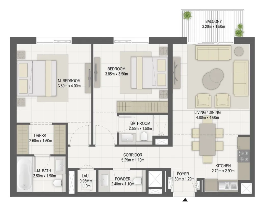 2 bedrooms floor plan