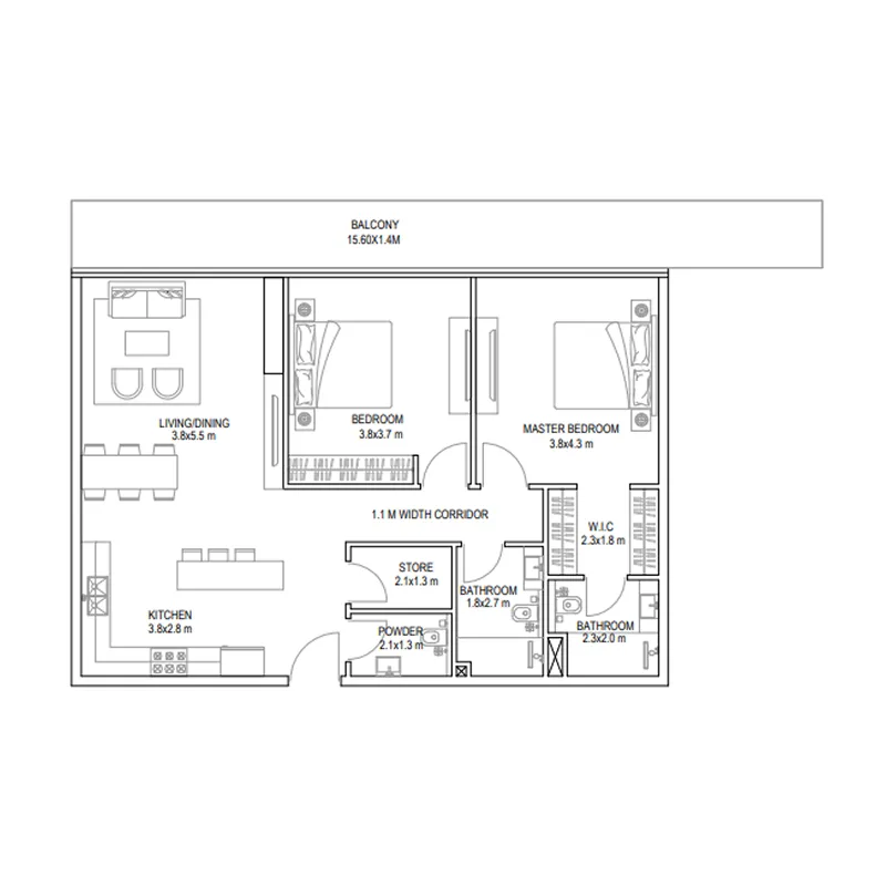 2 bed