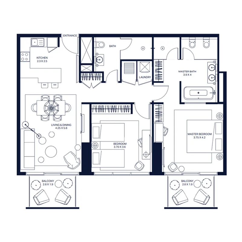 2 bedrooms floor plan