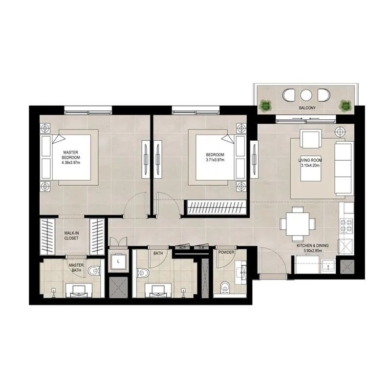 2 bedrooms floor plan