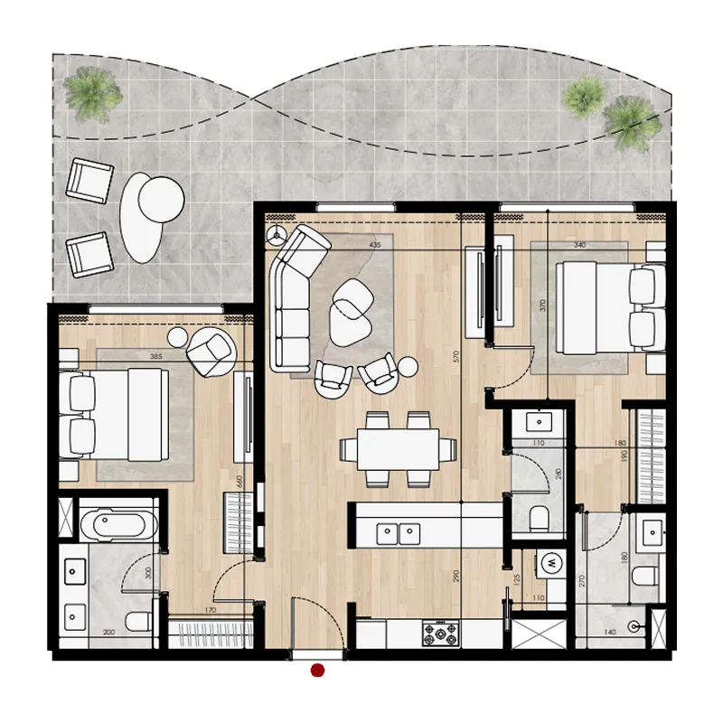2 bedrooms floor plan