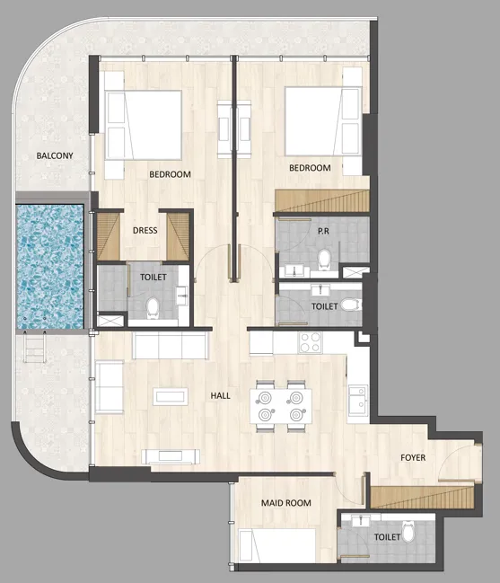 2 bedrooms floor plan