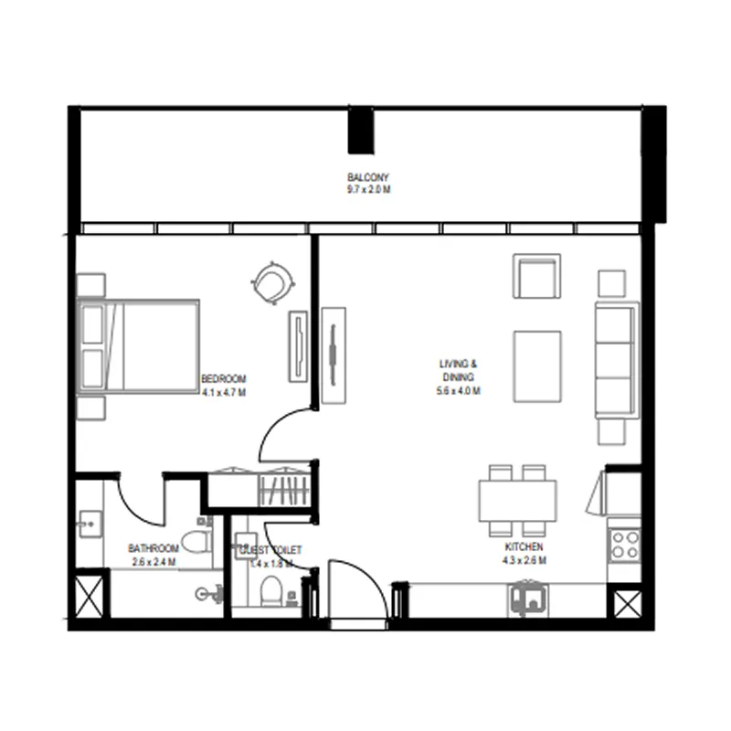 1 bedroom floor plan