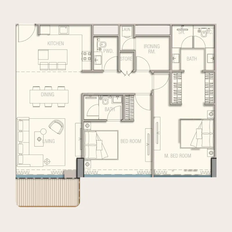 2 bedrooms floor plan