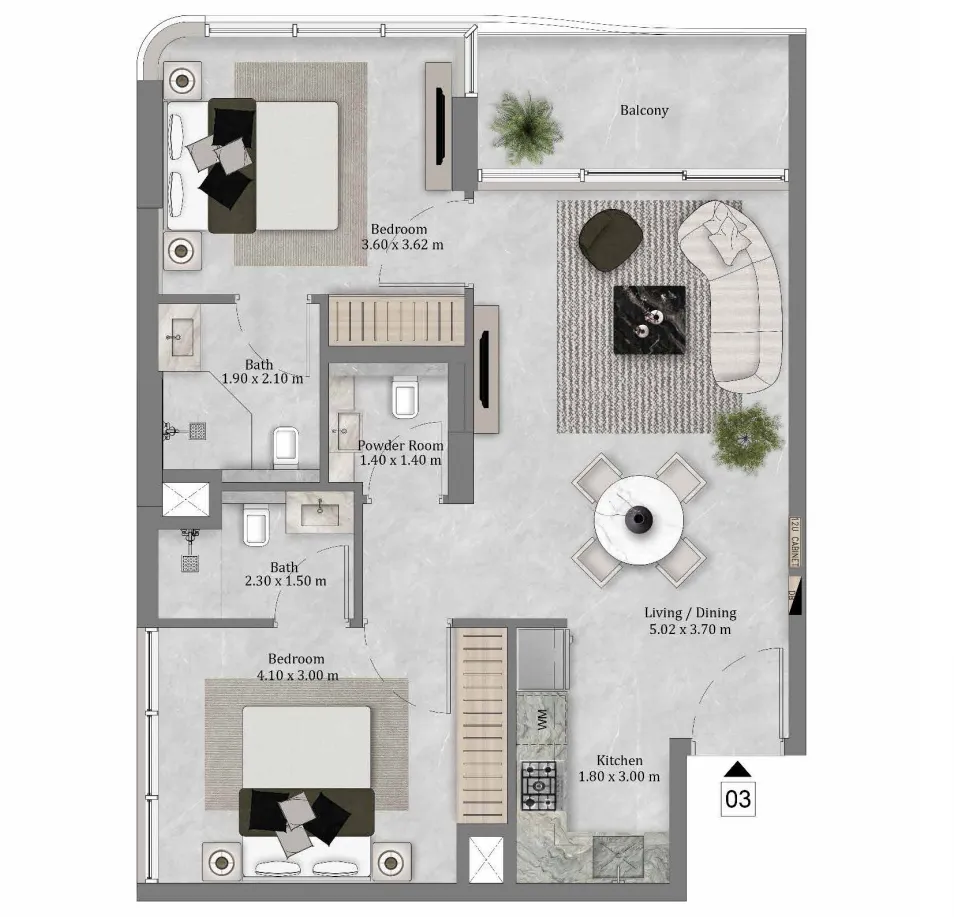 2 bedrooms floor plan