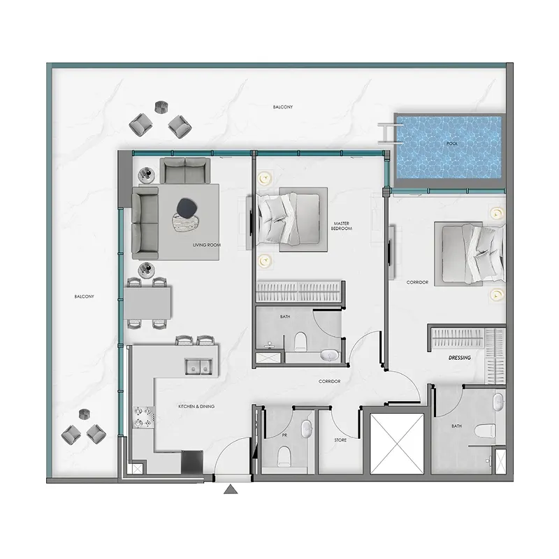 2 bedrooms floor plan